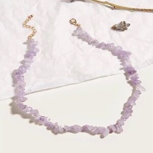 NIB Purple Lavender Necklace Beaded Stone Chips Natural Crystal Gemstones Boho